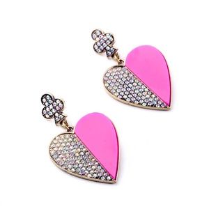 Pink and Crystal Heart Dangle Earrings